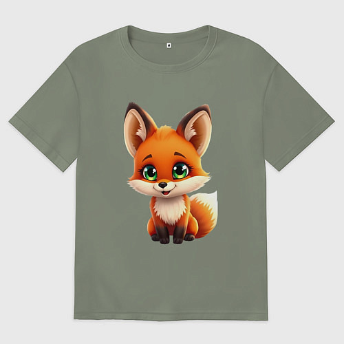 Женская футболка оверсайз Пушистая радость: Лисёнок в мультяшном стиле / Авокадо – фото 1