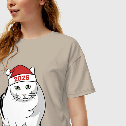 Женская футболка оверсайз Мемный кот Бендер - 2026 / Миндальный – фото 3