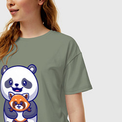 Футболка оверсайз женская Две панды, цвет: авокадо — фото 2