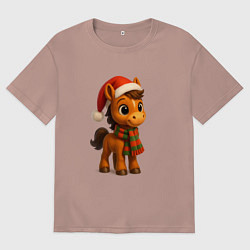 Футболка оверсайз женская Новогодняя лошадка 2026, цвет: пыльно-розовый