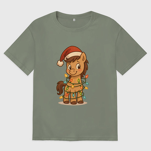 Женская футболка оверсайз Лошадка в гирлянде / Авокадо – фото 1