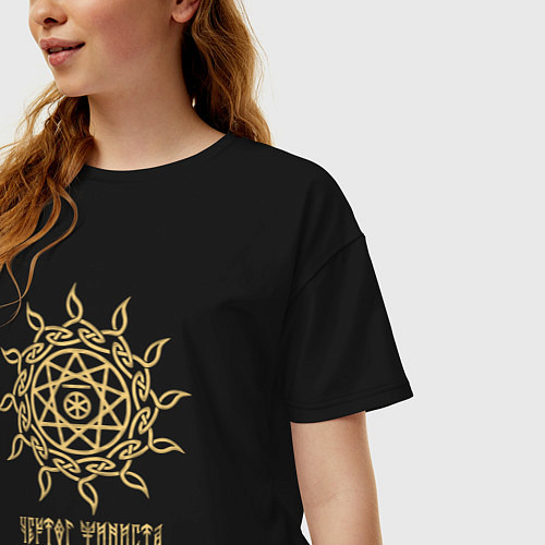 Женская футболка оверсайз Славянский чертог финиста / Черный – фото 3
