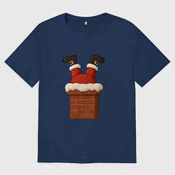 Футболка оверсайз женская Санта застрял в трубе, цвет: тёмно-синий