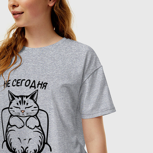 Женская футболка оверсайз Кот - не сегодня / Меланж – фото 3