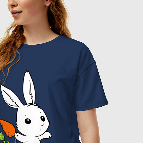 Женская футболка оверсайз Зайка с морковкой / Тёмно-синий – фото 3