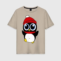 Женская футболка оверсайз Удивленный пингвинчик