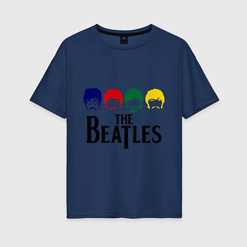 Женская футболка оверсайз The Beatles Heads / Тёмно-синий – фото 1