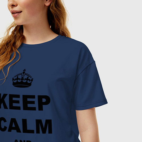Женская футболка оверсайз Keep Calm & Oy Vsyo / Тёмно-синий – фото 3