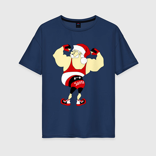 Женская футболка оверсайз Санта бодибилдер / Тёмно-синий – фото 1