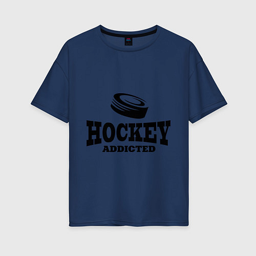 Женская футболка оверсайз Hockey addicted / Тёмно-синий – фото 1