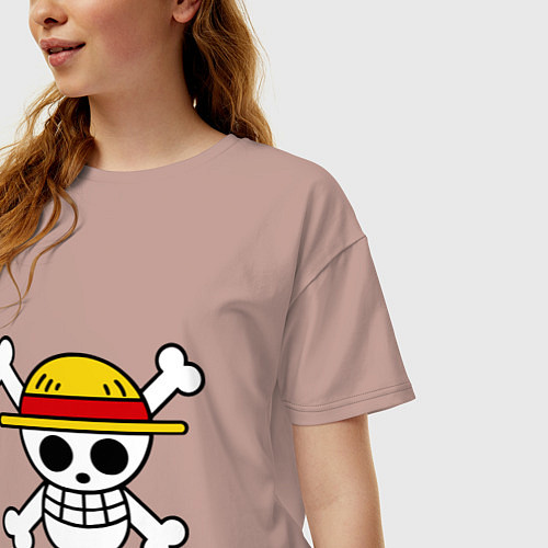 Женская футболка оверсайз Флаг Луффи / Пыльно-розовый – фото 3