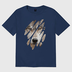 Футболка оверсайз женская Волк - моё второе Я, цвет: тёмно-синий