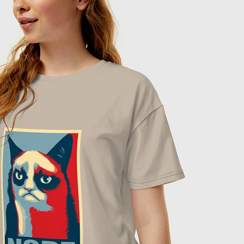 Женская футболка оверсайз Grumpy Cat NOPE / Миндальный – фото 3