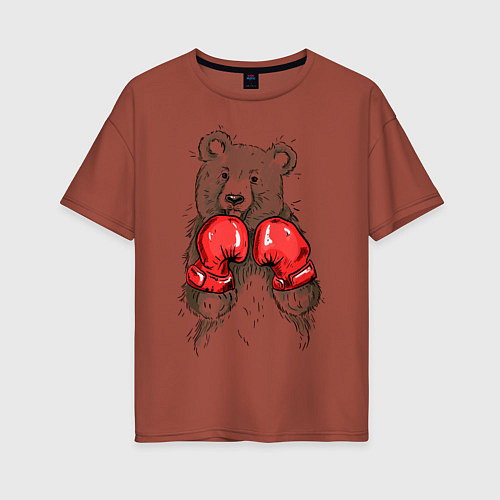 Женская футболка оверсайз Bear Boxing / Кирпичный – фото 1