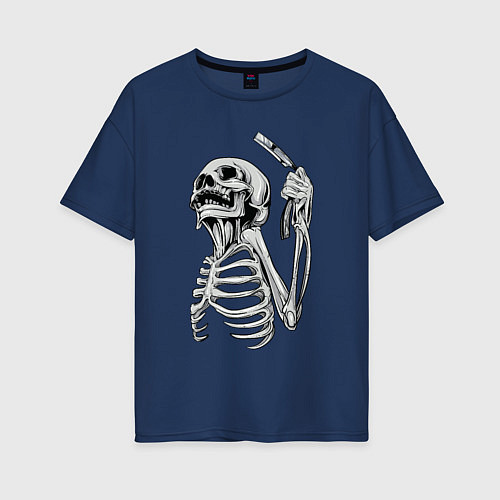 Женская футболка оверсайз Скелет с бритвой / Тёмно-синий – фото 1
