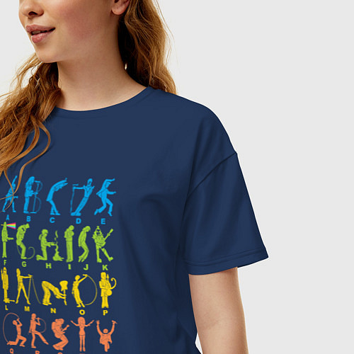 Женская футболка оверсайз Алфавит рока / Тёмно-синий – фото 3