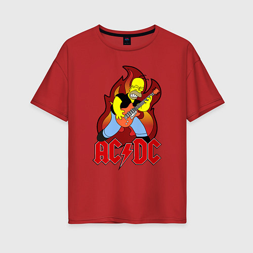 Женская футболка оверсайз AC/DC Homer / Красный – фото 1