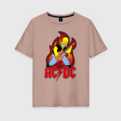 Футболка оверсайз женская AC/DC Homer, цвет: пыльно-розовый