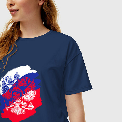 Женская футболка оверсайз Россия / Тёмно-синий – фото 3