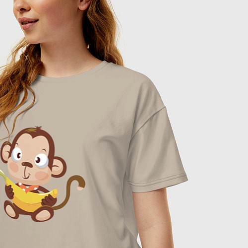 Женская футболка оверсайз Обезьянка с бананом / Миндальный – фото 3