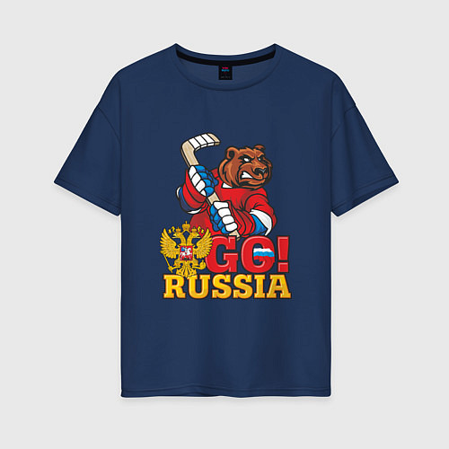Женская футболка оверсайз Hockey: Go Russia / Тёмно-синий – фото 1