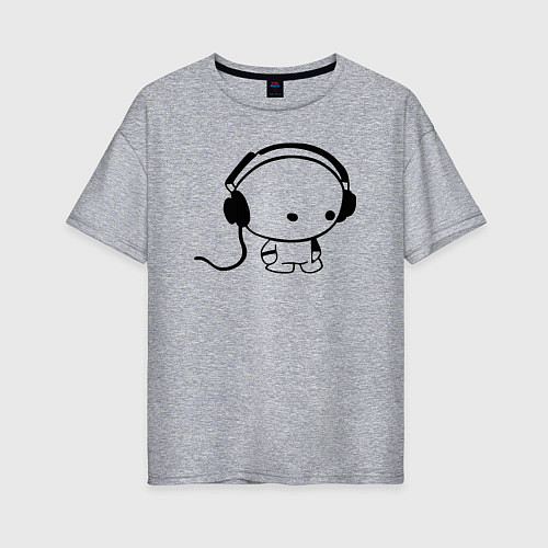 Женская футболка оверсайз В наушниках / Меланж – фото 1