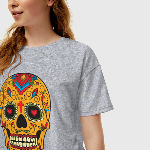 Женская футболка оверсайз Мексиканский череп / Меланж – фото 3