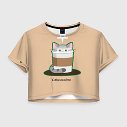 Футболка 3D укороченная женская Catpuccino, цвет: 3D-принт