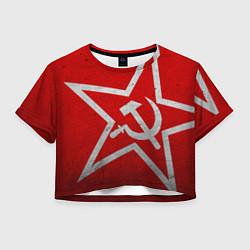 Футболка 3D укороченная женская Флаг СССР: Серп и Молот, цвет: 3D-принт