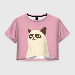 Футболка 3D укороченная женская Grumpy cat pink, цвет: 3D-принт