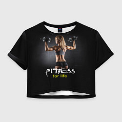 Футболка 3D укороченная женская Fitness for life, цвет: 3D-принт