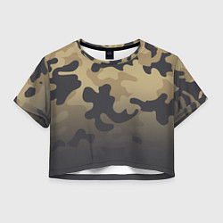 Футболка 3D укороченная женская Camouflage Khaki, цвет: 3D-принт