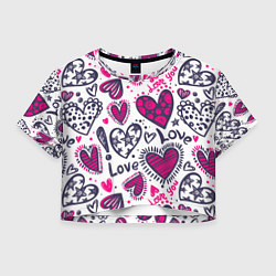 Футболка 3D укороченная женская Love - pink hearts, цвет: 3D-принт