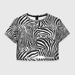 Футболка 3D укороченная женская Полосы шкура зебры, цвет: 3D-принт