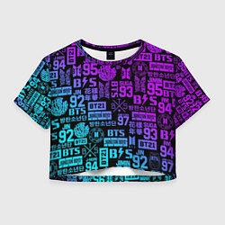 Футболка 3D укороченная женская BTS Logos, цвет: 3D-принт