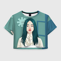 Футболка 3D укороченная женская Billie Eilish: Turquoise Hair, цвет: 3D-принт