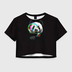 Футболка 3D укороченная женская Панда и мыльный пузырь, цвет: 3D-принт