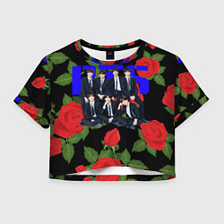 Футболка 3D укороченная женская BTS Roses Black, цвет: 3D-принт