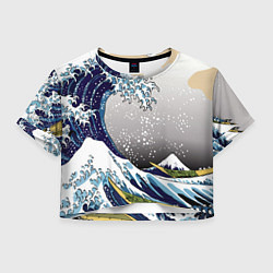 Футболка 3D укороченная женская The great wave off kanagawa, цвет: 3D-принт