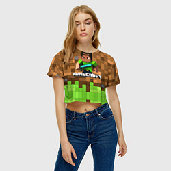 Футболка 3D укороченная женская Minecraft logo heroes, цвет: 3D-принт — фото 2