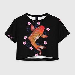Футболка 3D укороченная женская Карп Кои с Цветами, цвет: 3D-принт