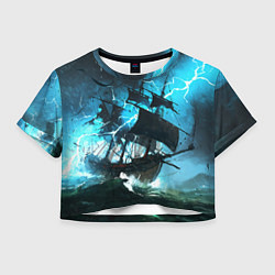 Футболка 3D укороченная женская Летучий голландец, цвет: 3D-принт