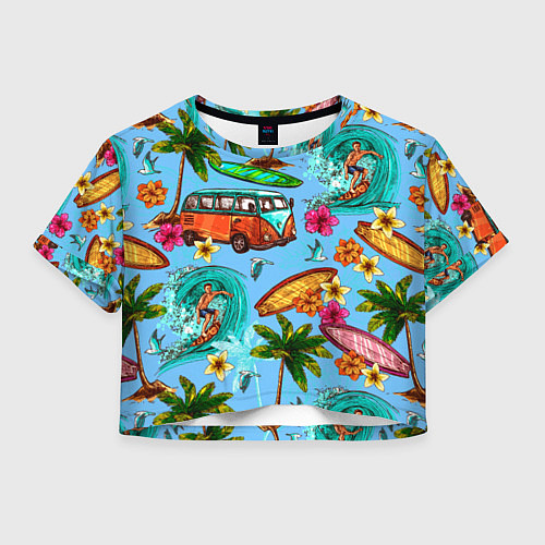 Женский топ Пальмы, волны, серфинг / 3D-принт – фото 1