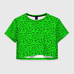 Футболка 3D укороченная женская Черепа на кислотно-зеленом фоне, цвет: 3D-принт