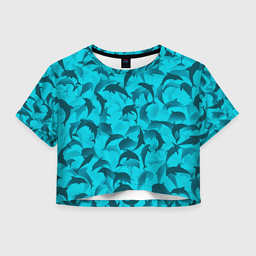 Женский топ Синий камуфляж с дельфинами / 3D-принт – фото 1