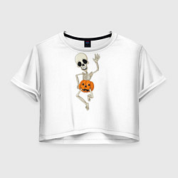 Футболка 3D укороченная женская Скелет в тыкве, цвет: 3D-принт
