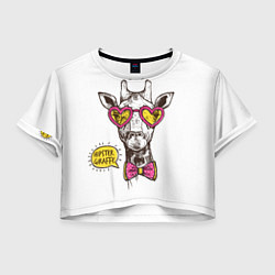 Футболка 3D укороченная женская Жираф хипстер 2022, цвет: 3D-принт
