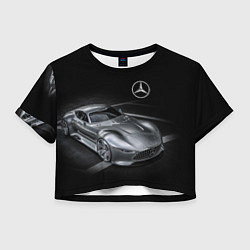 Футболка 3D укороченная женская Mercedes-Benz motorsport black, цвет: 3D-принт