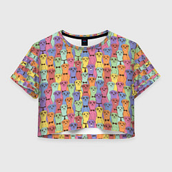 Футболка 3D укороченная женская Красочные Сурикаты, цвет: 3D-принт