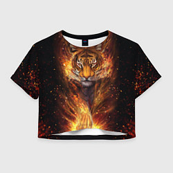 Футболка 3D укороченная женская Огненный тигр Сила огня, цвет: 3D-принт